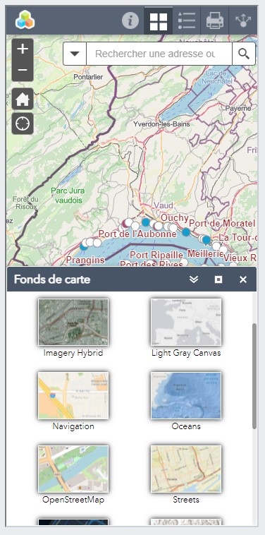 Application web port et plage du Léman, sélection de fonds de de carte .Version smartphone