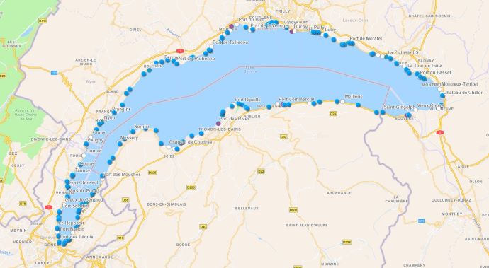 carte des plages et des ports du lac Léman