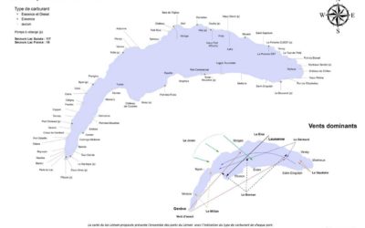 Cartes des ports, plages et vents du lac Léman